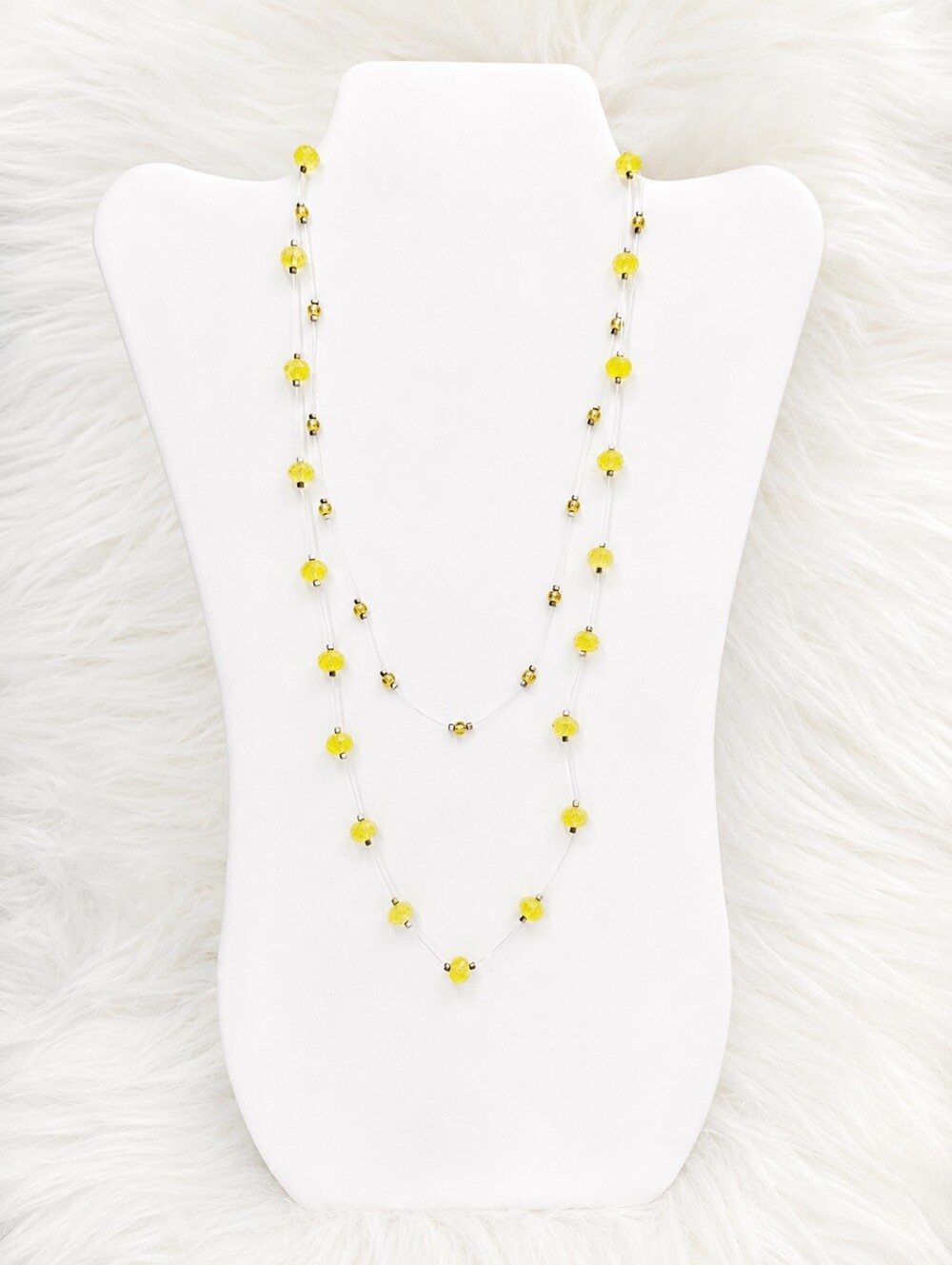 NWT Handmade Yellow Crystal Layered Necklace Dainty Silver Accents SZ 18"